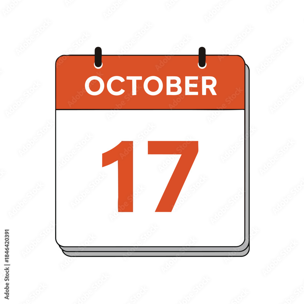 Fototapeta premium Bright orange calendar icon highlighting the seventeenth day of October for essential planning and events.