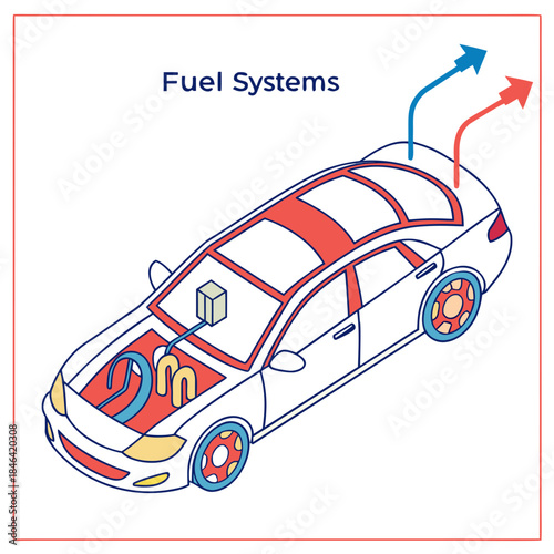 Car fuel system diagram with arrows vehicle automotive