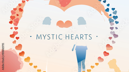 A person surrounded by swirling heart mist ring and colorful hearts