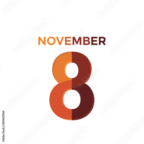 A clean and modern graphic design highlighting the eighth day of November, presenting the date with a striking two-tone numerical representation on
