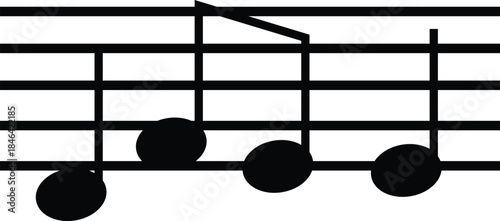 Simple musical notes on staff lines vector illustration in black and white. This clean music notation design features classic notes and bars, ideal for music education materials