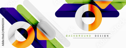 Abstract geometric lines, shapes, vibrant colors. Modern design elements create dynamic composition. Minimalist style, clean aesthetic.