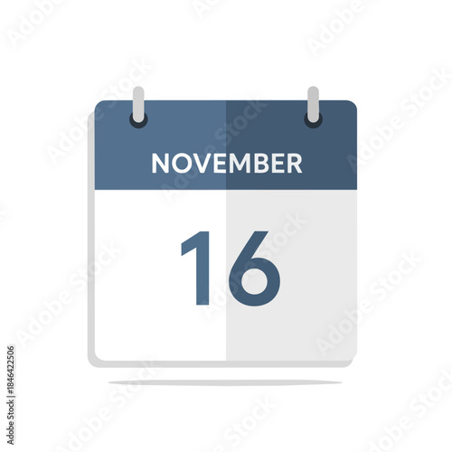 Modern digital calendar icon showing November 16th, ideal for event planning, important dates, and reminders. Clean flat design for scheduling
