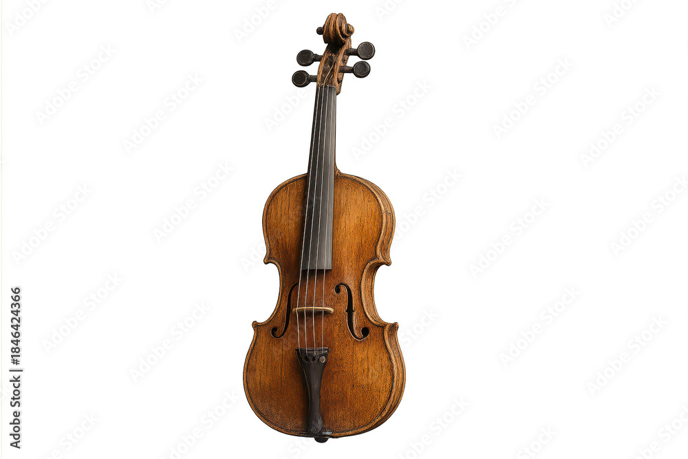 Fototapeta premium Detailed vintage violin on a transparent background professional studio
