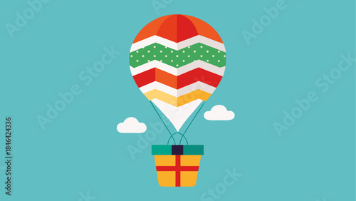 Colorful hot air balloon with gift basket isolated on transparent background