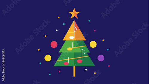 Christmas tree with musical notes isolated on transparent background
