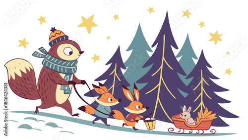 Winter sledding animals isolated on transparent background