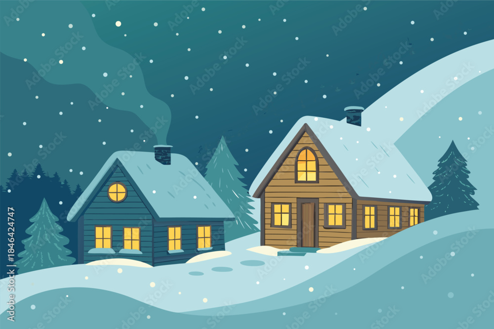 Fototapeta premium Small Wooden Houses Magical Illustration
