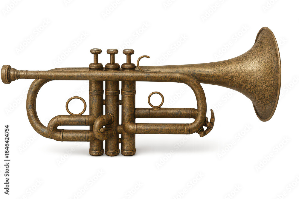 Obraz premium Vintage Cornet Brass Instrument Isolated on a transparent background