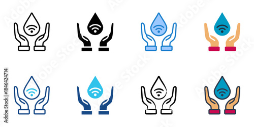 Smart water level control icons set multiple style vector collection. 
