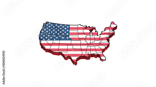 Usa map filled with american flag colors patriotic united states  isolated on white background
