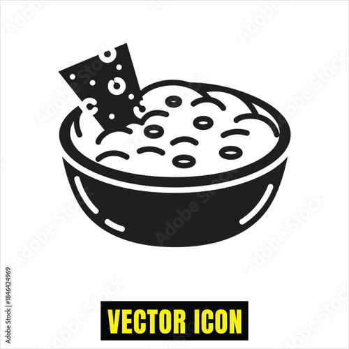Classic nacho chip dipping into a delicious bowl of salsa or guacamole, vector icon Vector