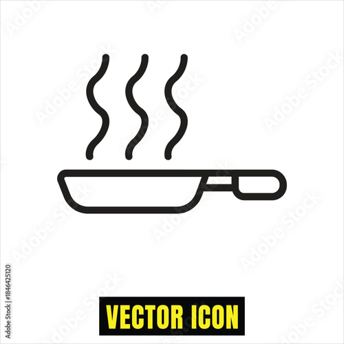 Simple line icon illustration of a hot frying pan emitting steam, symbolizing cooking or heated food Vector
