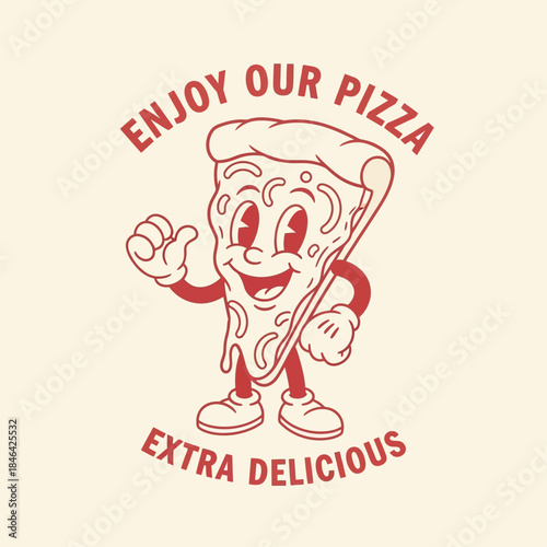 Retro Rubber Hose Pizza Mascot Cartoon Logo Design