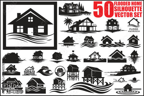 50 Flooded Home Silhouette Bundle
