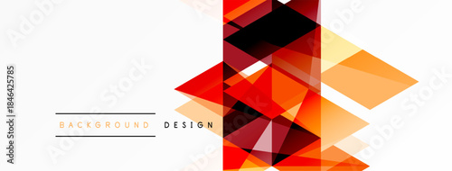Abstract geometric shapes, orange, red hues dominate. Minimalist design with text elements present. Clean, modern aesthetic.