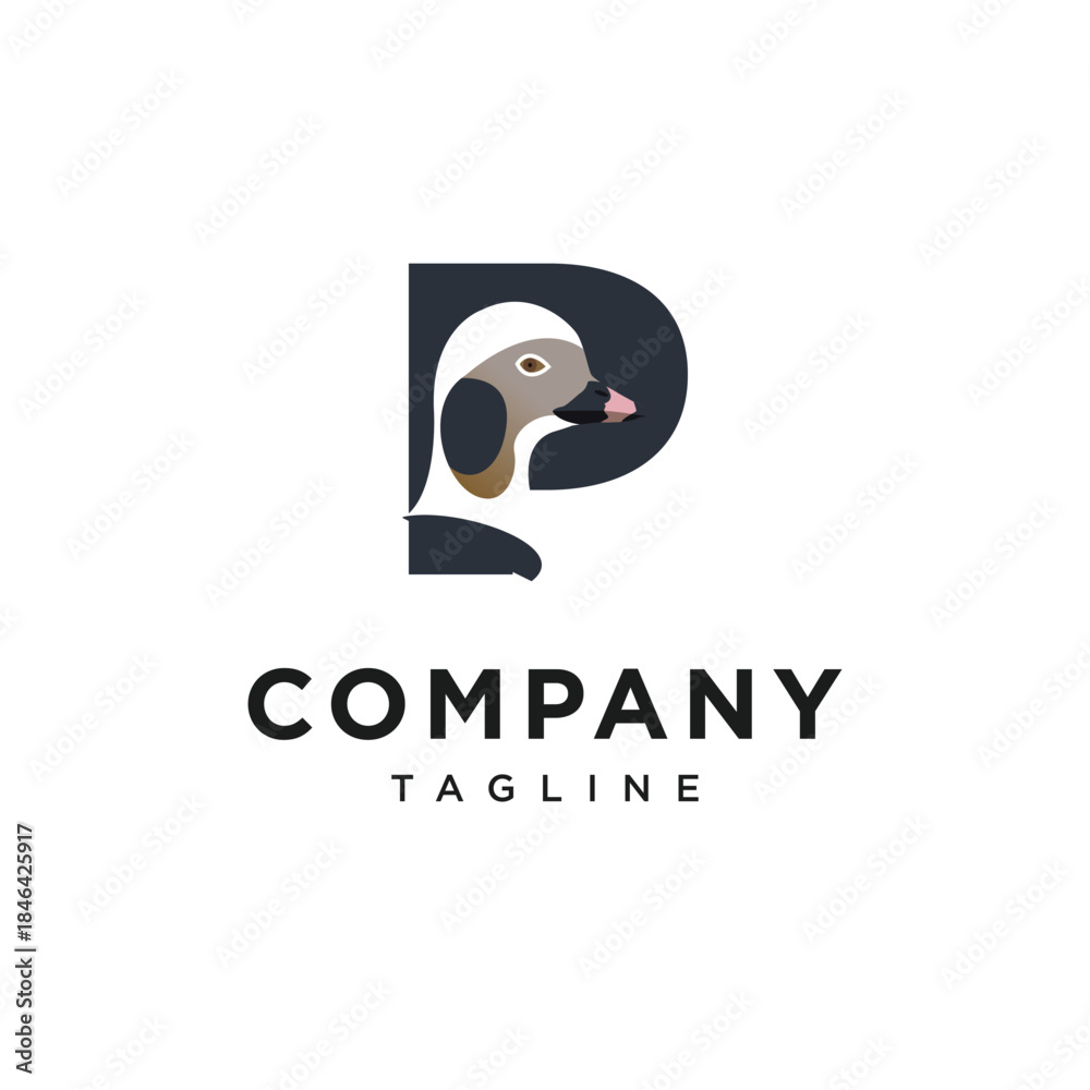 Obraz premium Letter P Long-tailed Duck Logo Icon Vector