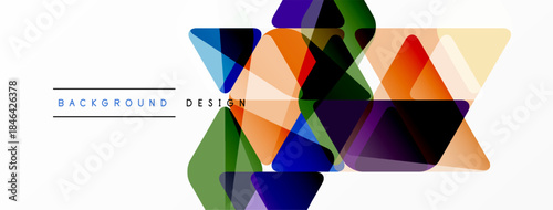 Abstract geometric shapes overlap, creating vibrant color gradients. Modern design elements suggest innovation, energy, dynamism.