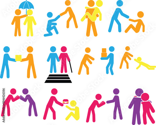 Diverse graphic representations of human kindness, support, and helping hands