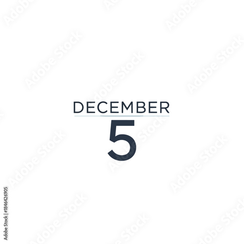 Clean graphic display of December 5th date on a pristine white background, perfect for calendar notifications or seasonal