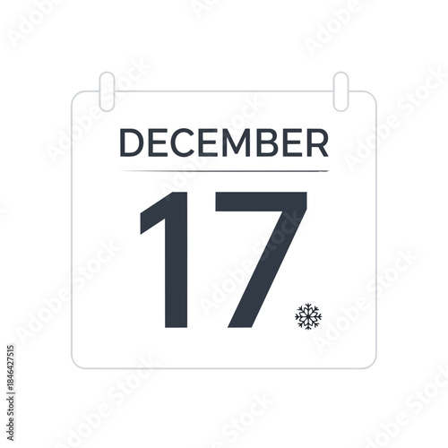 Modern digital calendar displaying December 17th with a delicate snowflake, representing a winter date. An essential icon for scheduling and timely