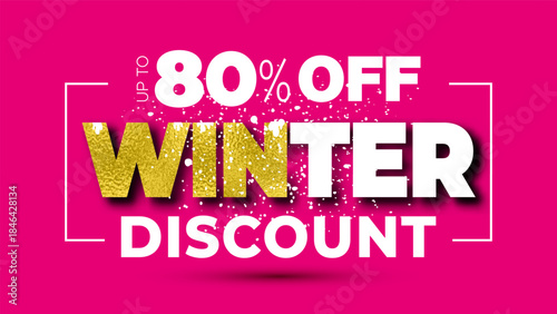Winter Sale Concept: 80% Off Discount Logo and Red Banner Design.