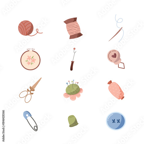 Sewing Icons Set – Needle Thread Button Scissors Tailoring Illustration