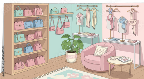 Fashion Boutique Interior With Accessories And Stylish Relaxation Area