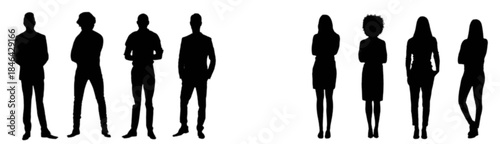 Group of diverse people standing together on a white background.