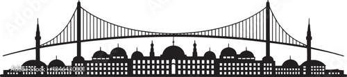 istanbul skyline silhouette with bosphorus bridge and historical mosques architecture
