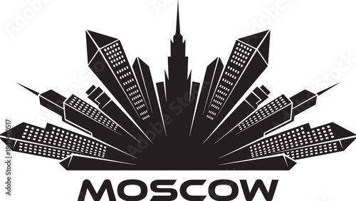 Moscow city skyline vector silhouette with modern buildings urban fan shape design
