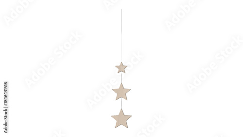 Celestial Trio: Three elegant star ornaments descend gracefully, suspended by a delicate thread, creating a minimalist and serene display that evokes a sense of wonder and tranquility.