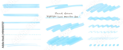 手描きのハイライトラインマーカーセット。アンダーライン。重要なポイント、テキストを強調する時の罫線の装飾。