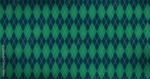 Dark Green and dark blue Argyle Vector Pattern. Christmas Background. Golf Textile Print. Emerald Diamonds with Gold Accent Lines. Seamless Pattern Tile
