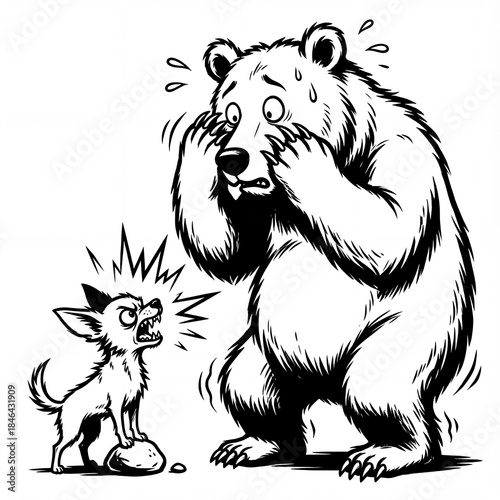 Small dog makes big bear look scared in funny scene