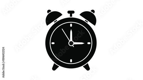 Simple black alarm clock icon design a modern timekeeping silhouette