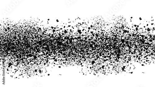 Broken black glass. Shatter explode effect, abstract fragments explosion, broken geometric pieces, a cloud of fragments. Shuttered black mirror