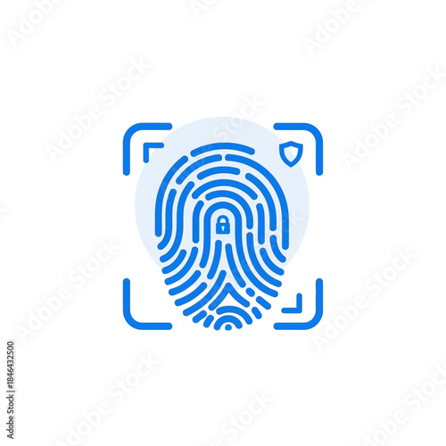 Secure biometric authentication with fingerprint scan and shield icon