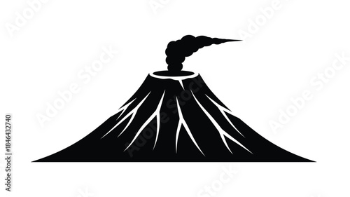 A striking black silhouette of a volcanic eruption scene