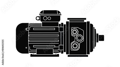 Detailed industrial electric motor design graphic illustration silhouette