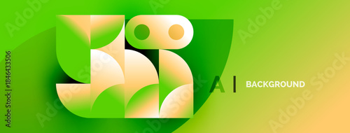 Abstract design features layered green, yellow shapes. Modern aesthetic, vibrant colors, minimalist composition. Suitable background element.