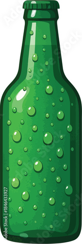 Green Glass Bottle with Water Droplets beverage drink