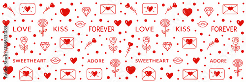 Valentine's Day symbols and icons on white background