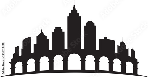 Classic city skyline silhouette with arches in roman coliseum style vector