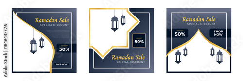 Ramadhan sale social media post. Set ramadan sale. Ramadan banner template. Copy space for content promo product. Vector illustration