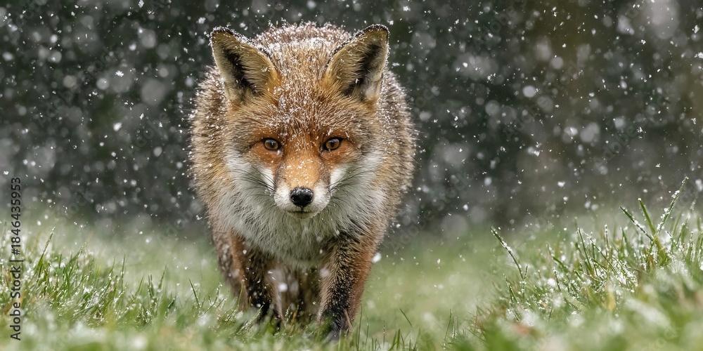 Obraz premium Elegant Red Fox Walking Through a Beautiful Snowy Winter Landscape, Nature s Stunning Scene Captured