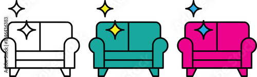 set of armchairs in different colors with sparkling stars above.vetor illustration