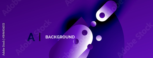 Purple abstract shapes dominate image. Text reads AI BACKGROUND. Gradient effect creates depth, modern feel. Minimalist design.