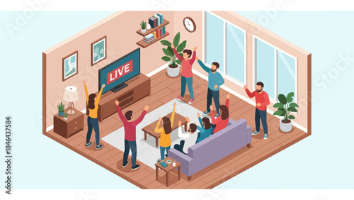 People watching live broadcast on television together.