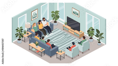 People relaxing and watching television in a cozy living room setting.